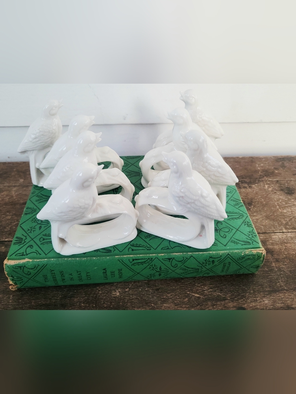 Vintage White Porcelain Bird Napkin Rings Set Of 8